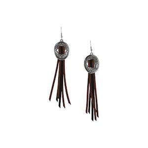 Justin Earrings, Embossed Concho with Genuine Suede Fringe, Suede/Zinc Alloy