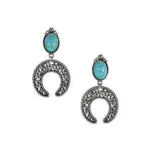 Justin Earrings, Hammered Metal Naja Charm Accented, Crystal, Clear/Turquoise, Zinc Alloy