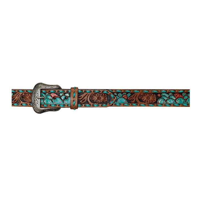 Roper Belt, Women's, L, Silver Buckle, Leather, Brown/Turquoise, Buckle
