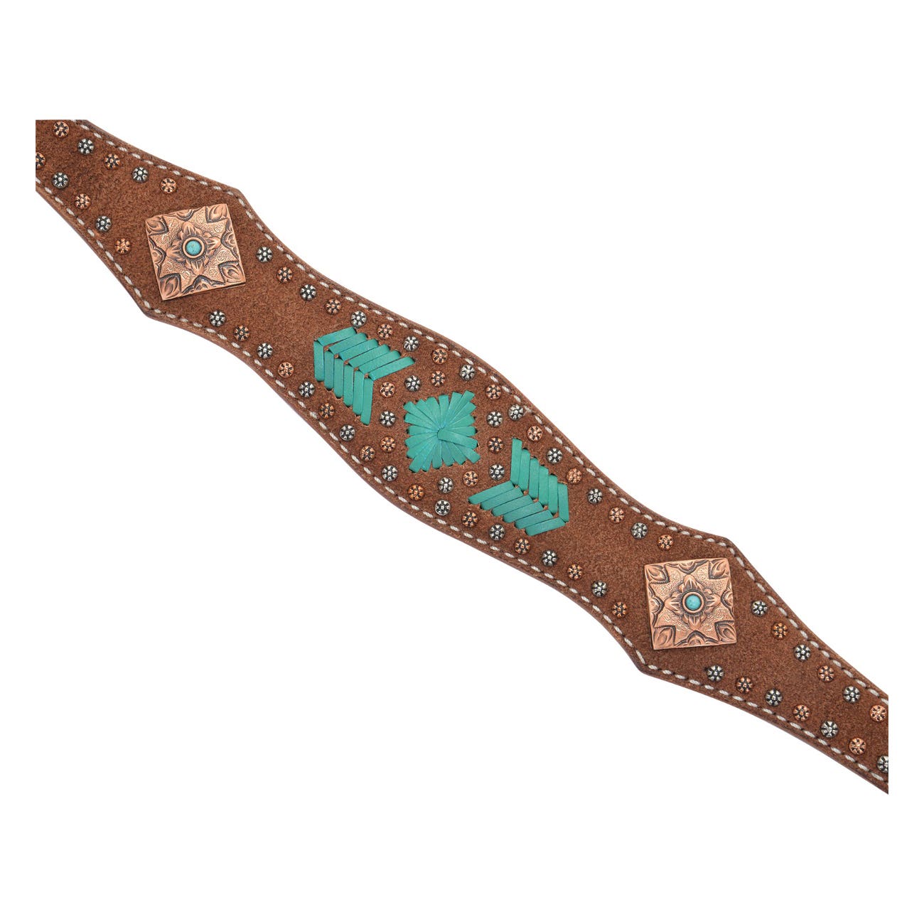 Reinsman Turquoise and Rawhide Series Breast Collar, Horse, Copper/Leather, Mahogany/Turquoise