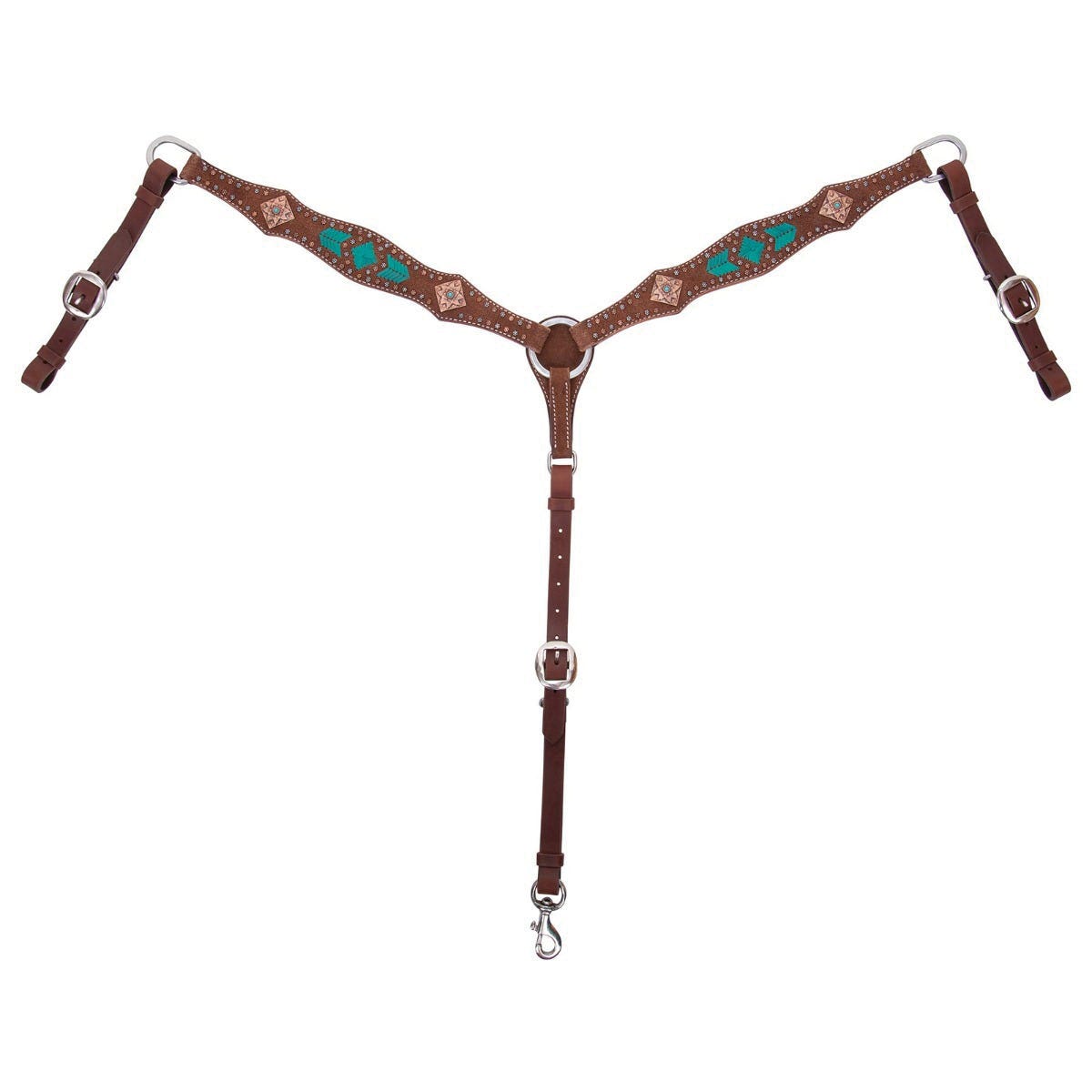 Reinsman Turquoise and Rawhide Series Breast Collar, Horse, Copper/Leather, Mahogany/Turquoise