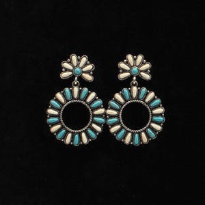 Blazin Roxx Earrings, Women's, Floral and Round Conchos, Stone, Cream/Turquoise