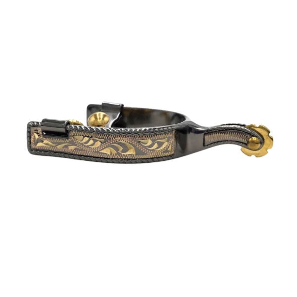 Colorado Saddlery Elko Spur, Engraved, Brass, Midnight Blue
