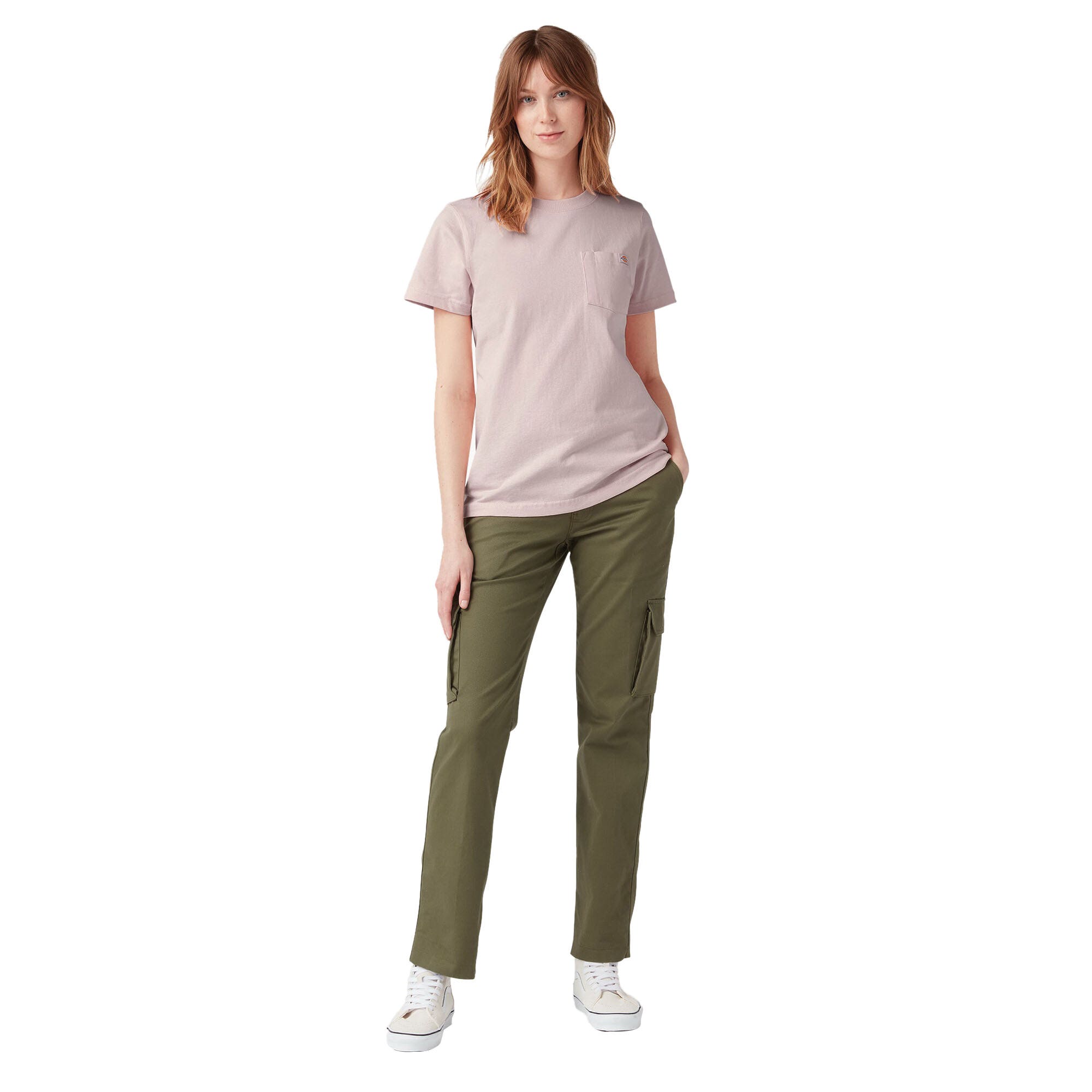 Dickies Women's Heavyweight Short Sleeve Pocket T-Shirt, Lotus Pink, L