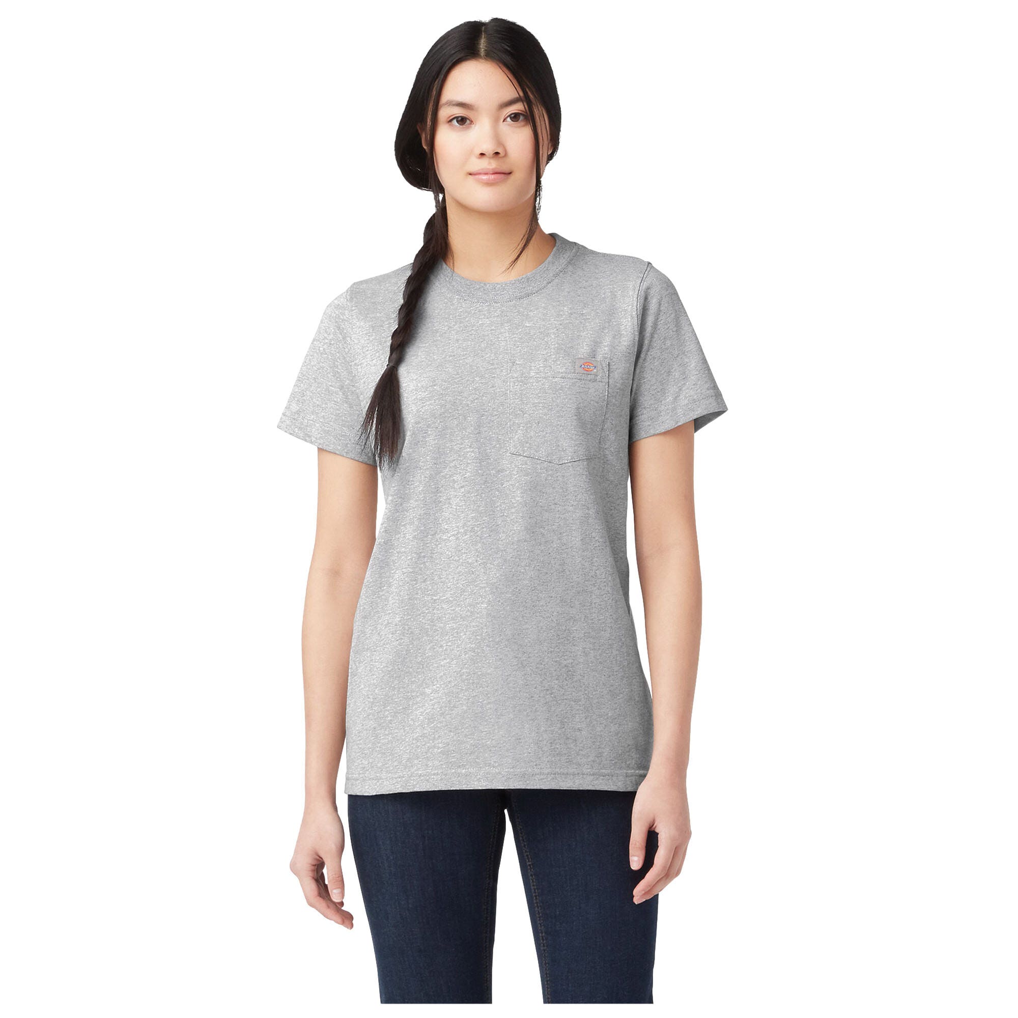 Dickies Women's Heavyweight Short Sleeve Pocket T-Shirt, Heathery Gray, L