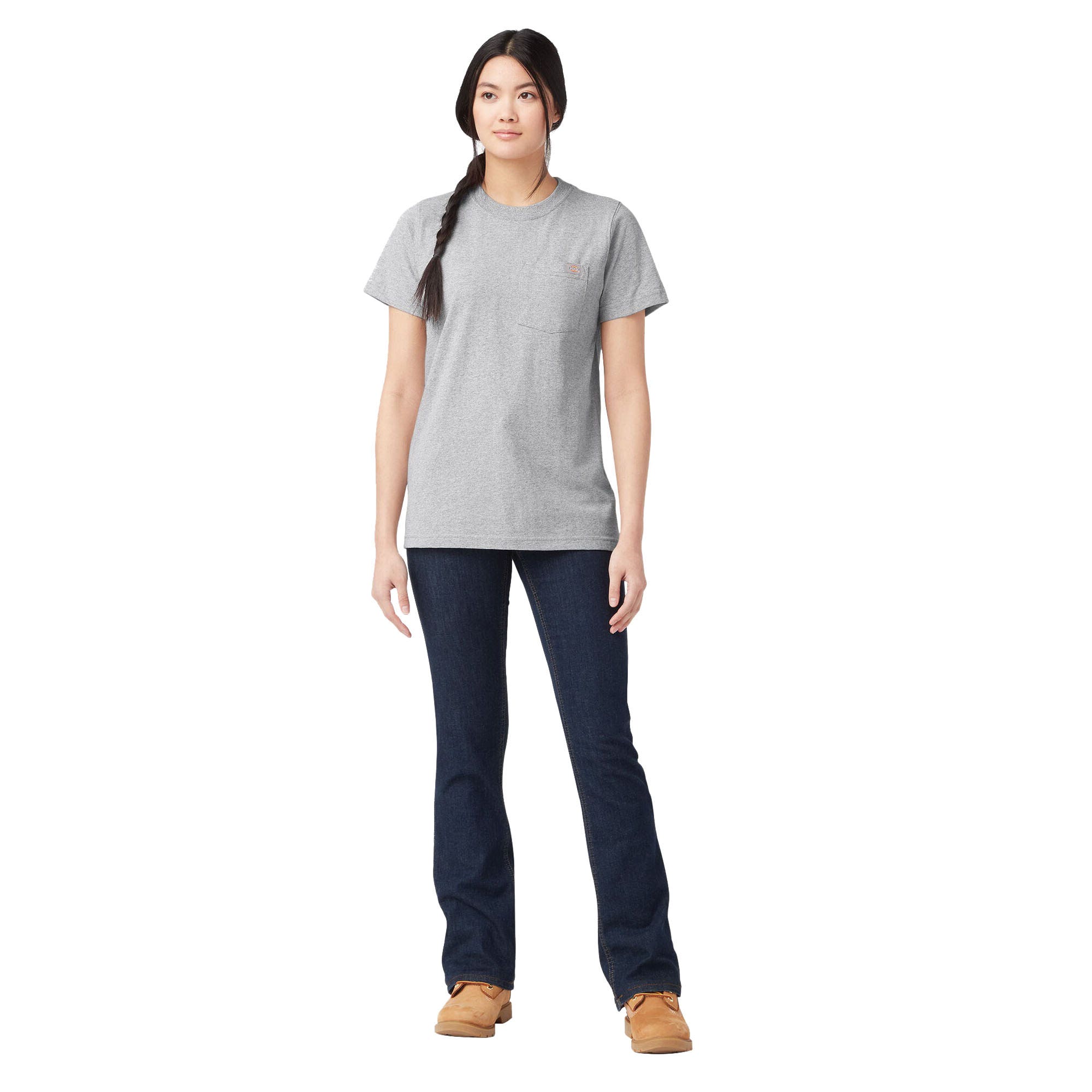 Dickies Women's Heavyweight Short Sleeve Pocket T-Shirt, Heathery Gray, M