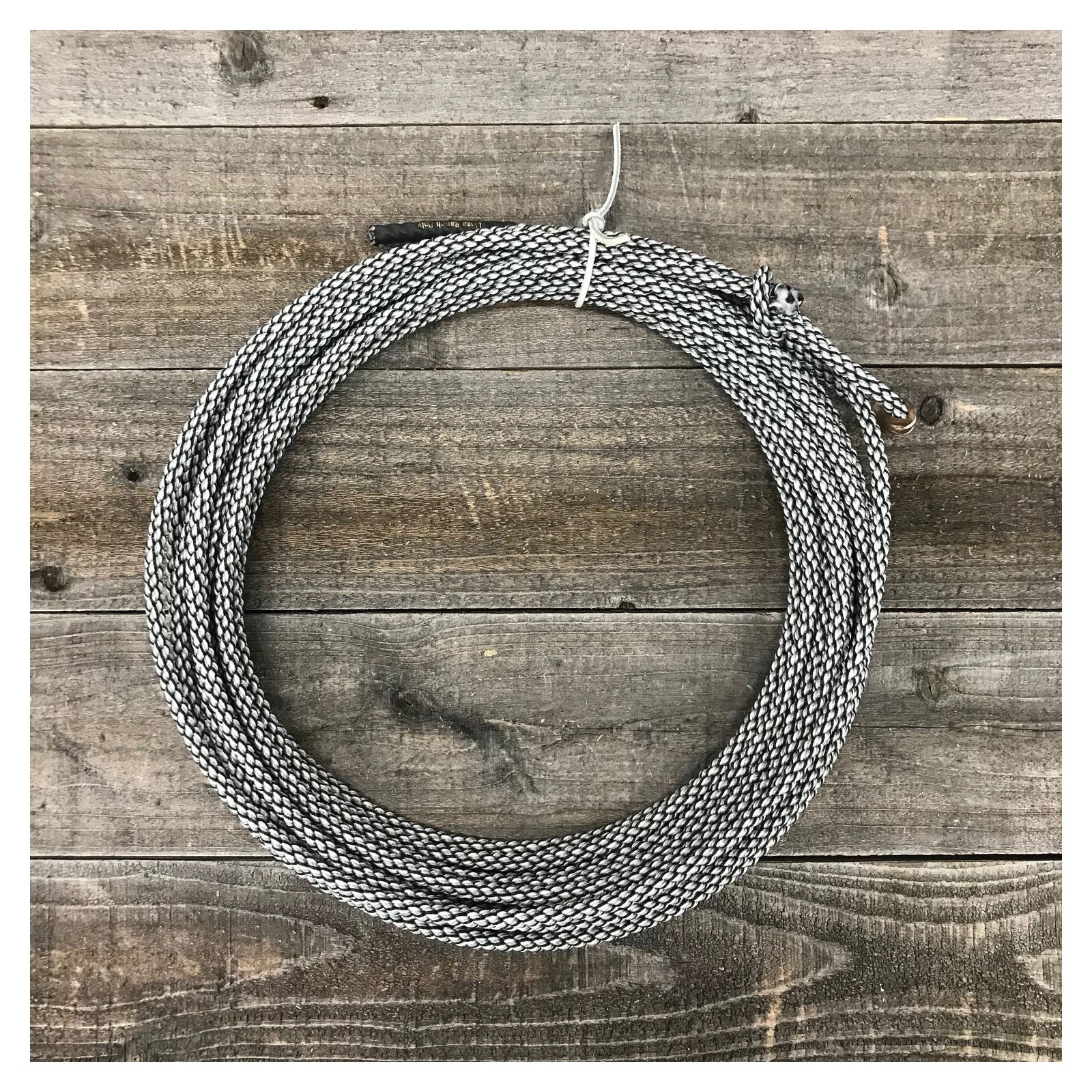 Cowboy Cordage Uoza Series Ranch Rope, 9 mm, 60 ft L, Polyester, Black/Silver/White