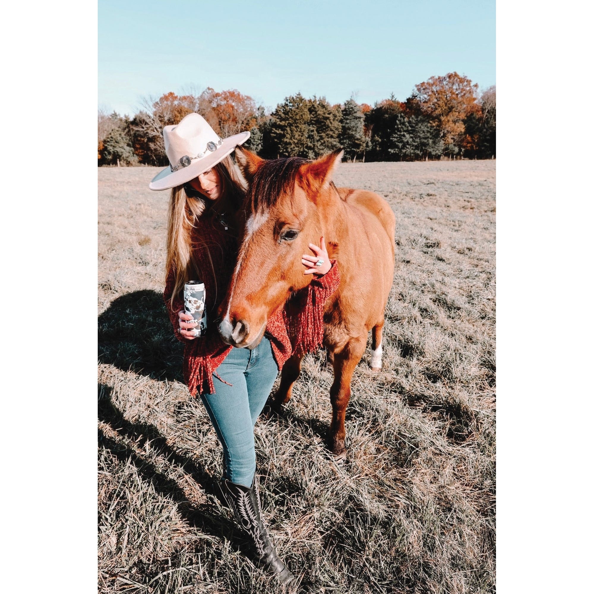 Front Porch Boutique Mooving On Brown Cowhide Tall Coozie