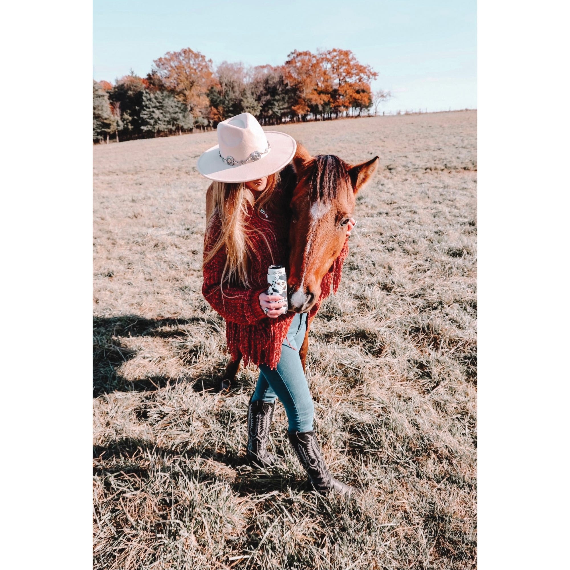 Front Porch Boutique Mooving On Brown Cowhide Tall Coozie
