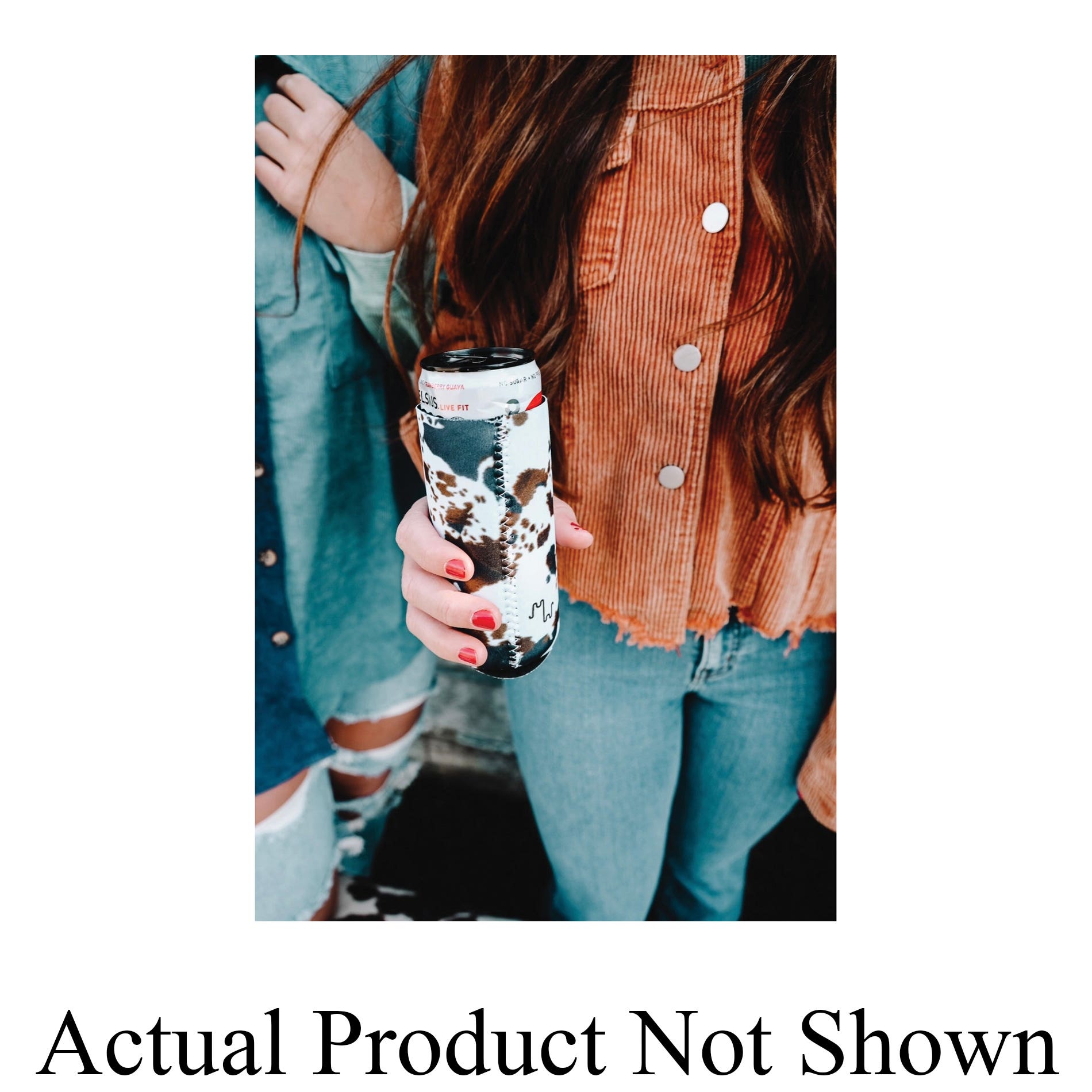 Front Porch Boutique Mooving On Brown Cowhide Tall Coozie