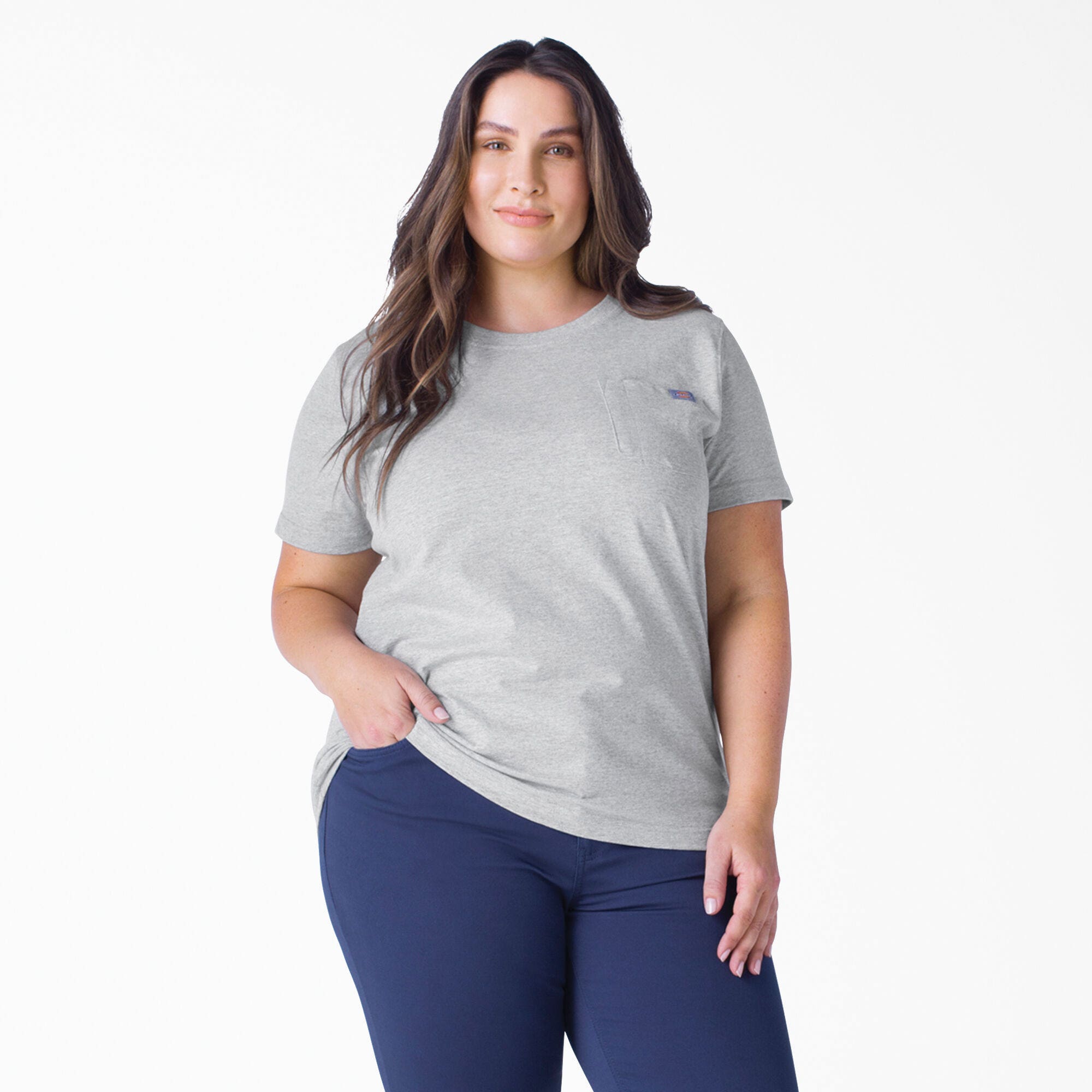 Dickies T-Shirt, Heavyweight, 2X, Plus, Cotton/Polyester, Heather Gray, Short Sleeve