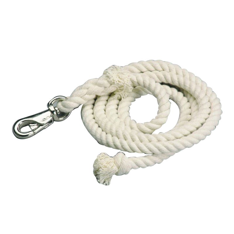 Colorado Saddlery Lead Rope with Bullsnap, 3/4 in Dia, 10 ft L, Cotton, White