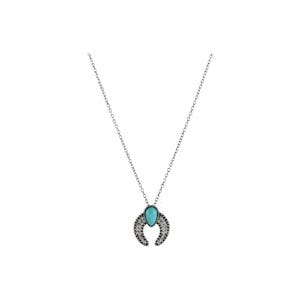 Justin Necklace, Squash Blossom Charm, Crystal, Clear/Turquoise, Zinc Alloy