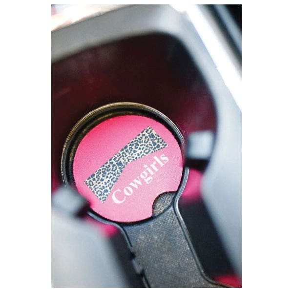 Front Porch Boutique Pink Cowboys and Cowgirls Tagged Car Coaster, 2 Pack