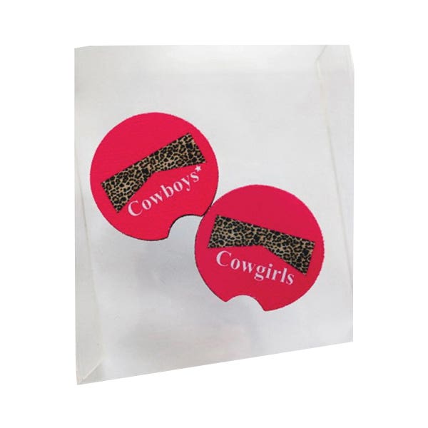 Front Porch Boutique Pink Cowboys and Cowgirls Tagged Car Coaster, 2 Pack