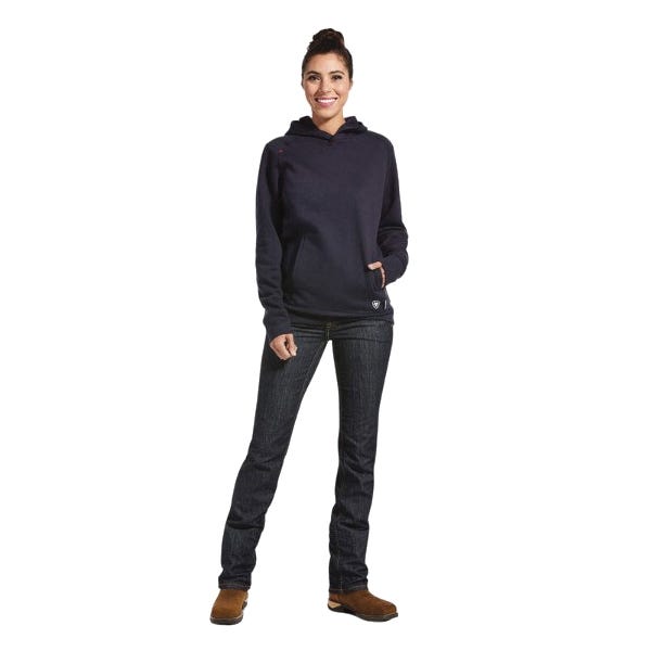 Ariat Flame-Resistant Hoodie, Women's, L, Mock, Long Sleeve, Pull Over, Cotton/Fleece Shell, Navy