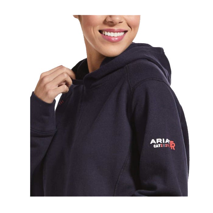 Ariat Flame-Resistant Hoodie, Women's, L, Mock, Long Sleeve, Pull Over, Cotton/Fleece Shell, Navy