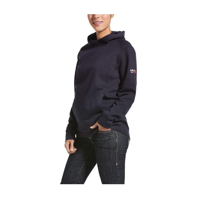 Ariat Flame-Resistant Hoodie, Women's, L, Mock, Long Sleeve, Pull Over, Cotton/Fleece Shell, Navy