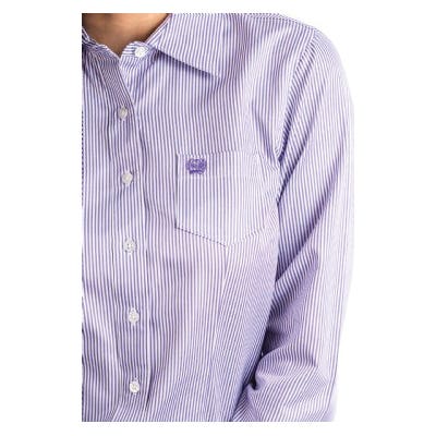 Cinch Shirt, 2XL, Cotton/Polyester/Tencel, Purple/White, Embroidered Cinch Logo, Stripe, Button-Down