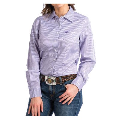 Cinch Shirt, 2XL, Cotton/Polyester/Tencel, Purple/White, Embroidered Cinch Logo, Stripe, Button-Down