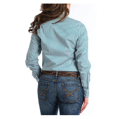 Cinch Shirt, 2XL, Cotton/Polyester/Tencel, Teal/White, Embroidered Cinch Logo, Stripe, Button-Down