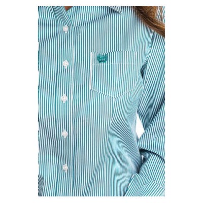 Cinch Shirt, 2XL, Cotton/Polyester/Tencel, Teal/White, Embroidered Cinch Logo, Stripe, Button-Down