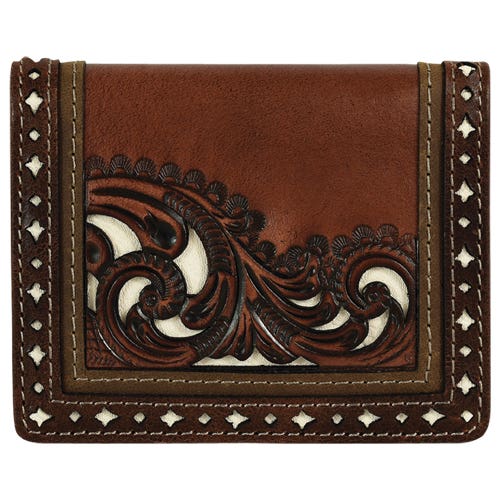 Justin Front Pocket Card Wallet, Men's, Tooling and Ivory Underlay, Brown