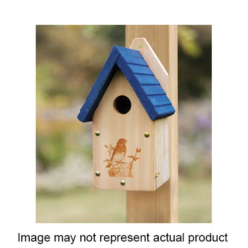 Woodlink Garden Series Bird House, 7-1/2 in W, 7-3/4 in D, 13 in H, Wood, Beige/Blue, Wall