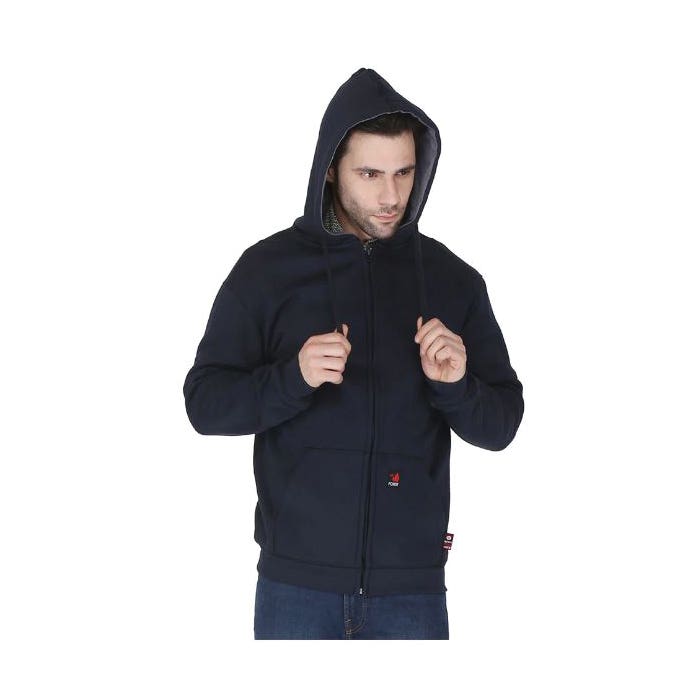 Forge Fr Sweatshirt with Hood, Men's, 3XL, Zipper, Cotton Shell, Navy Blue