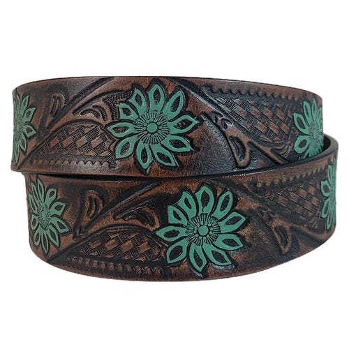 Cowgirls Rock Belt, Women's, M, Antique Copper, Buffalo Leather, Brown/Turquoise, Buckle
