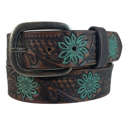 Cowgirls Rock Belt, Women's, 2XL, Antique Copper, Buffalo Leather, Brown/Turquoise, Buckle