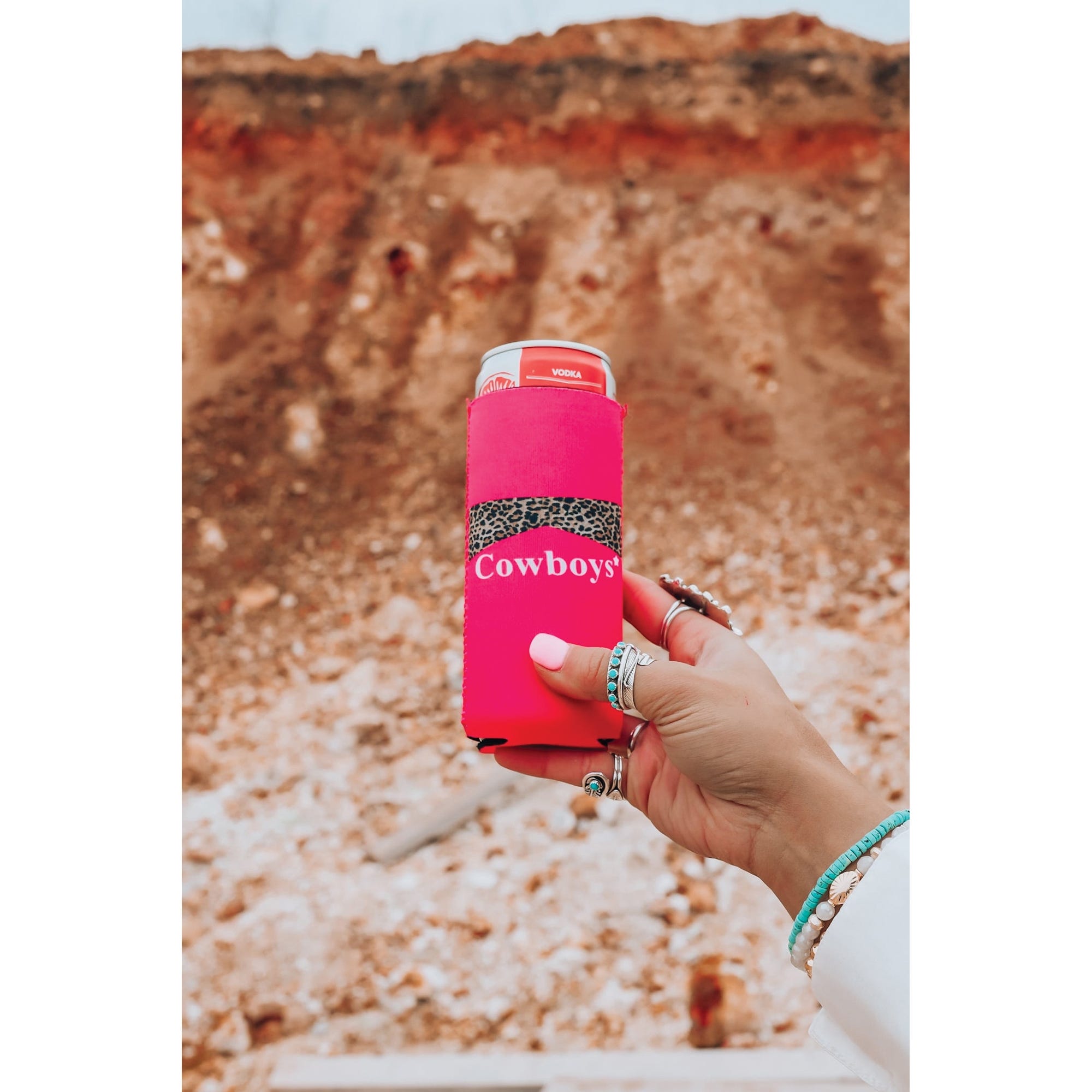 Front Porch Boutique Pink Cowboys and Cowgirls Tagged Tall Coozie