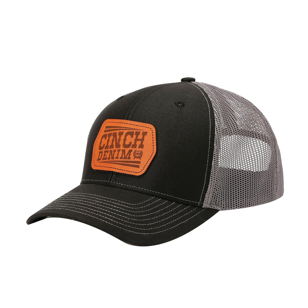 Cinch Cap, Faux Leather Laser Embossed Logo Patch, Men's, One-Size, Black/Gray