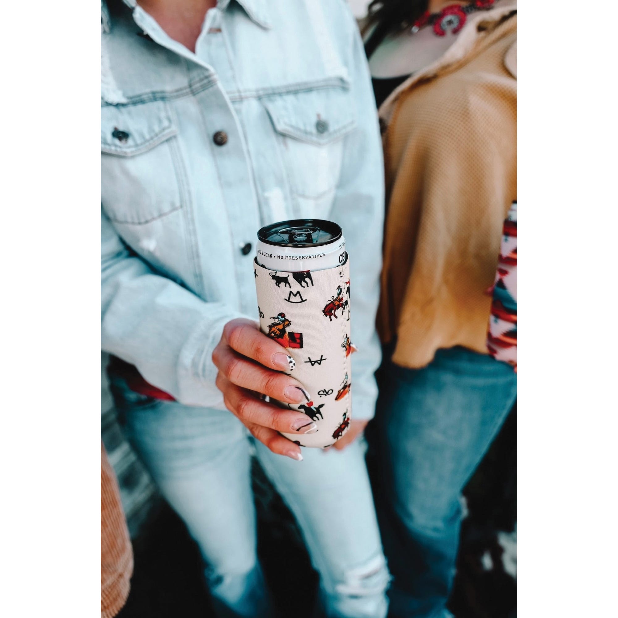 Front Porch Boutique Vintage Cowboy Pattern Tall Coozie