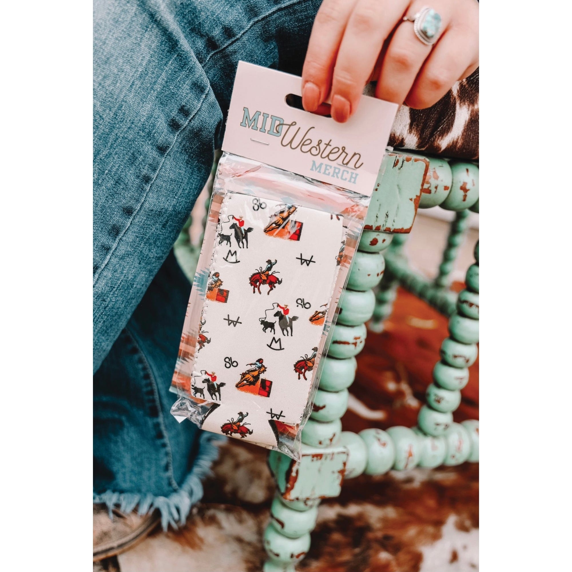 Front Porch Boutique Vintage Cowboy Pattern Tall Coozie