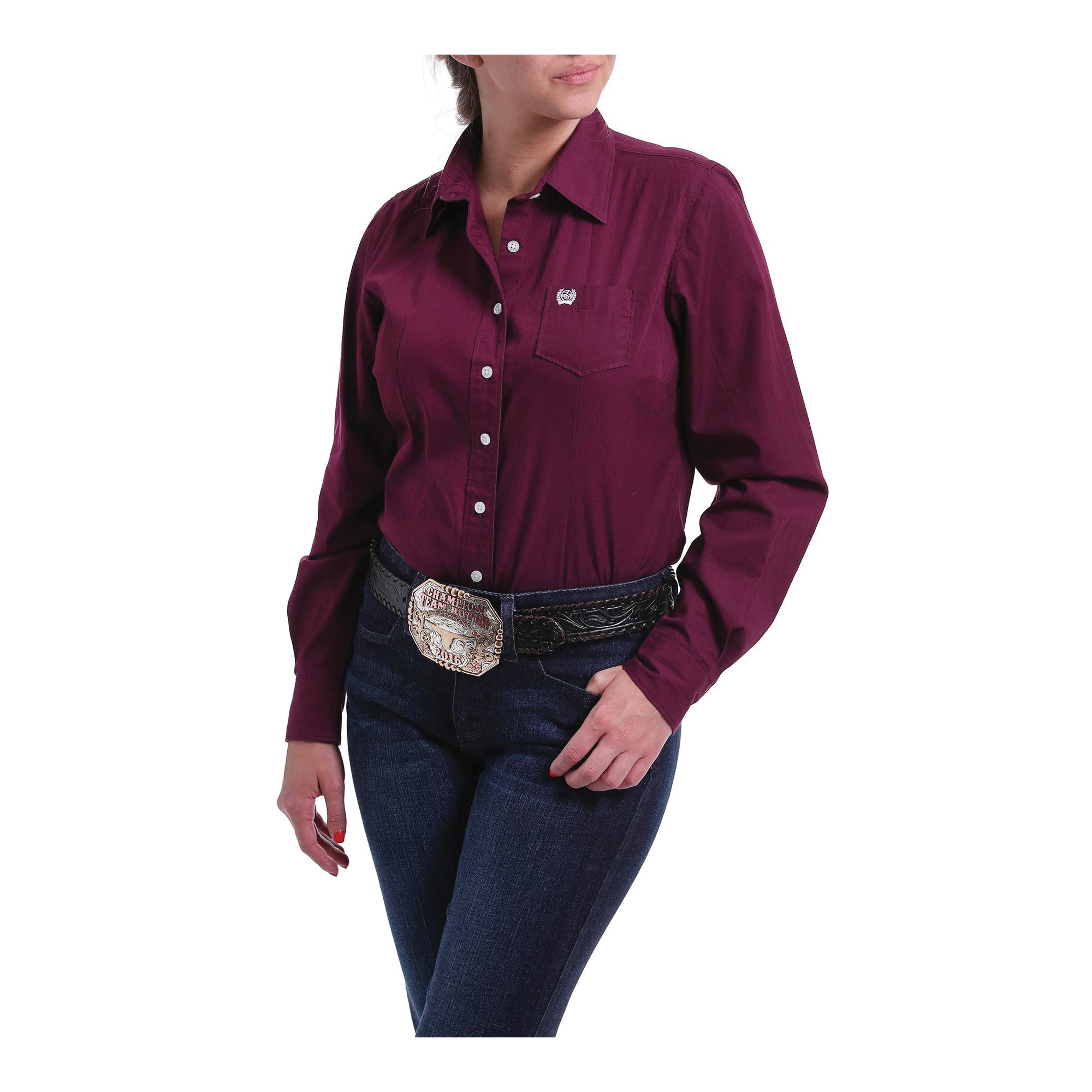Cinch Shirt, XL, Cotton, Burgundy, Embroidered Cinch Logo, Button-Down, Long Sleeve, Button
