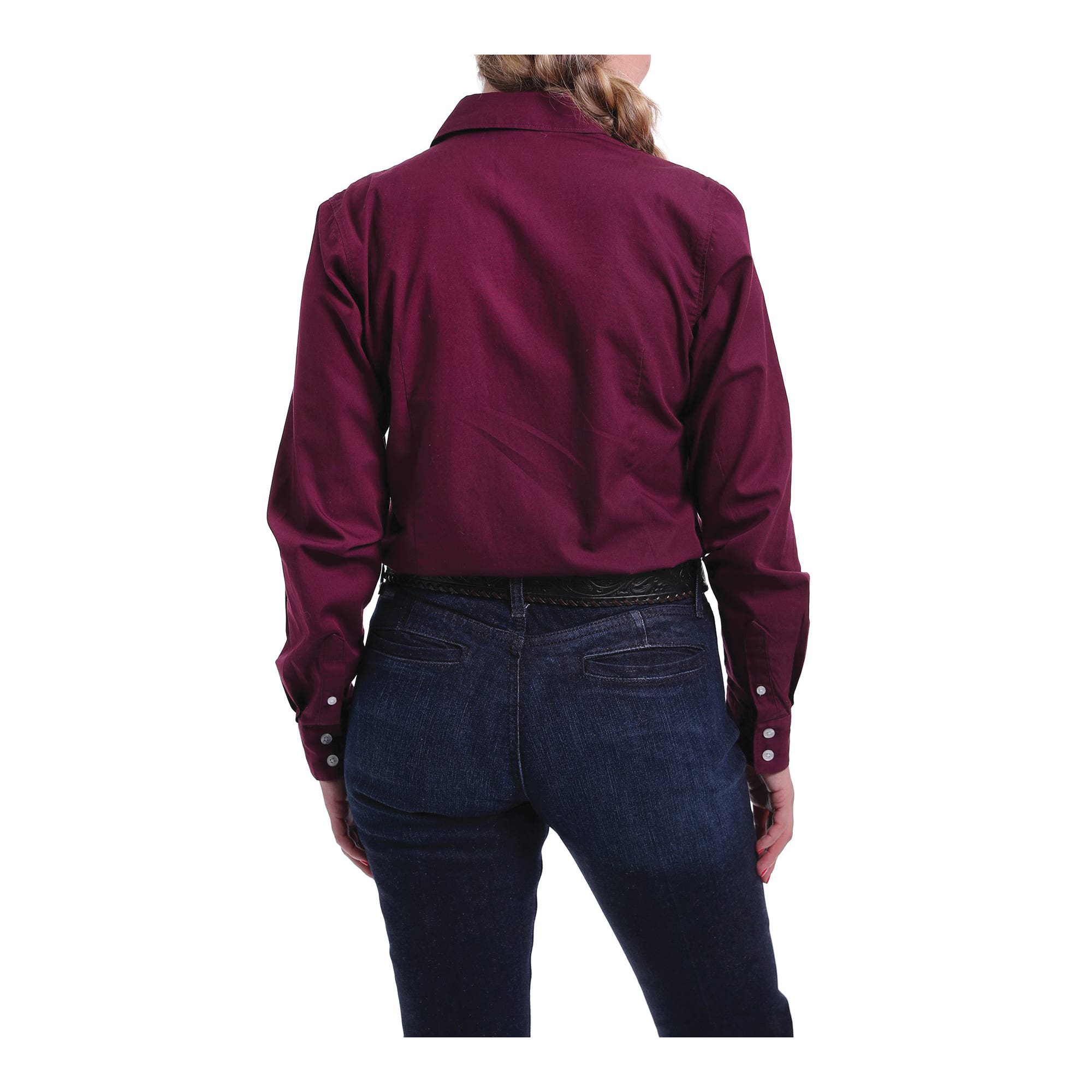 Cinch Shirt, M, Cotton, Burgundy, Embroidered Cinch Logo, Button-Down, Long Sleeve, Button