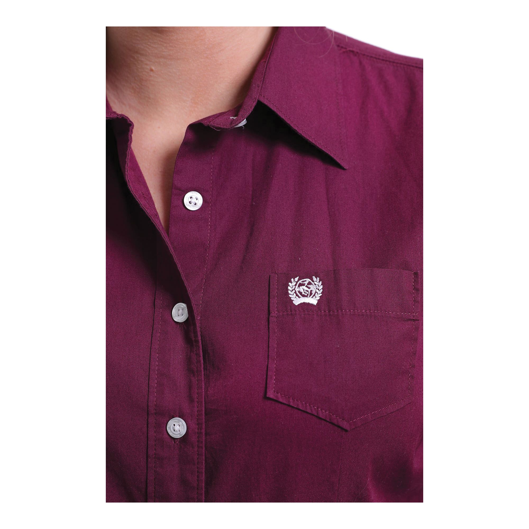 Cinch Shirt, M, Cotton, Burgundy, Embroidered Cinch Logo, Button-Down, Long Sleeve, Button