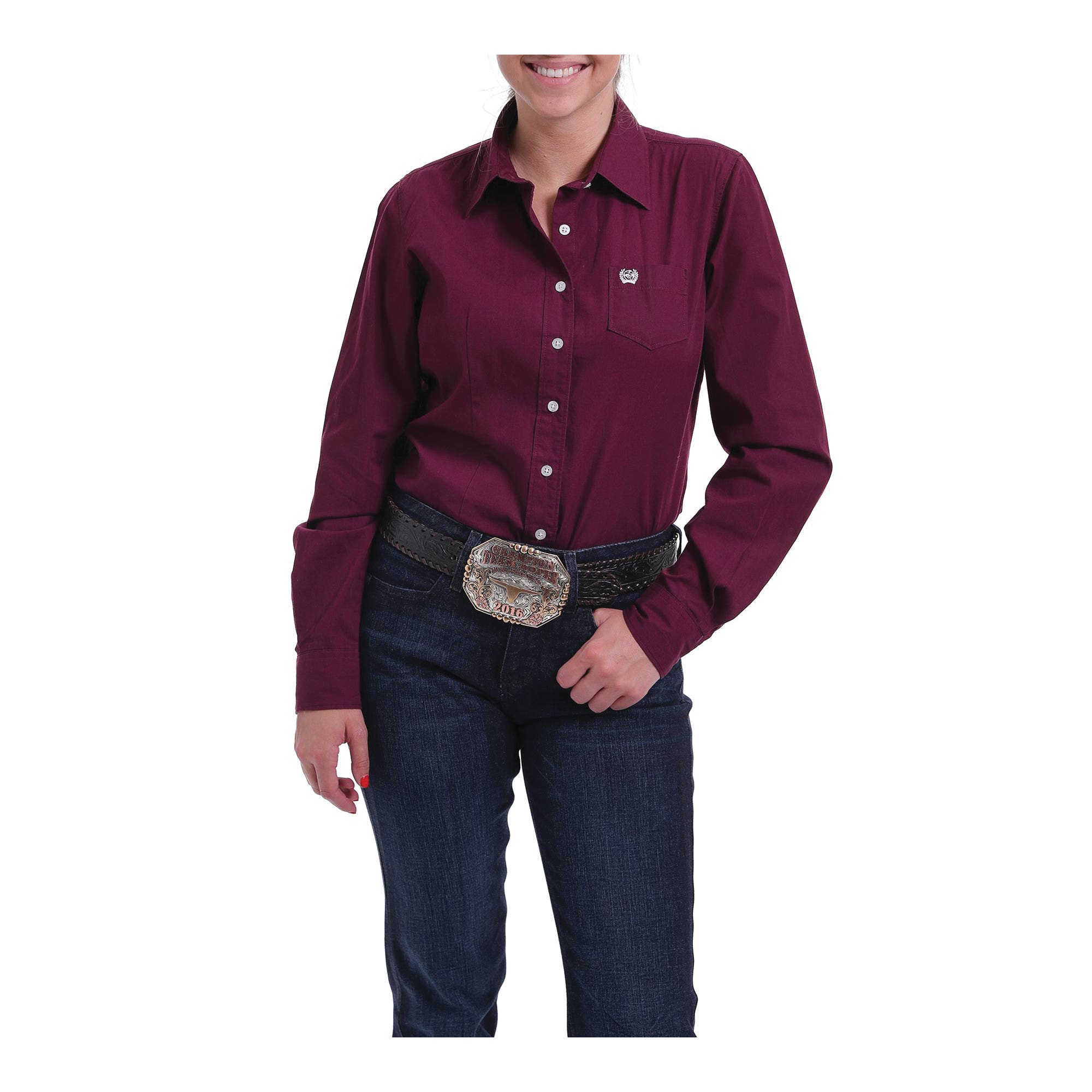 Cinch Shirt, XL, Cotton, Burgundy, Embroidered Cinch Logo, Button-Down, Long Sleeve, Button