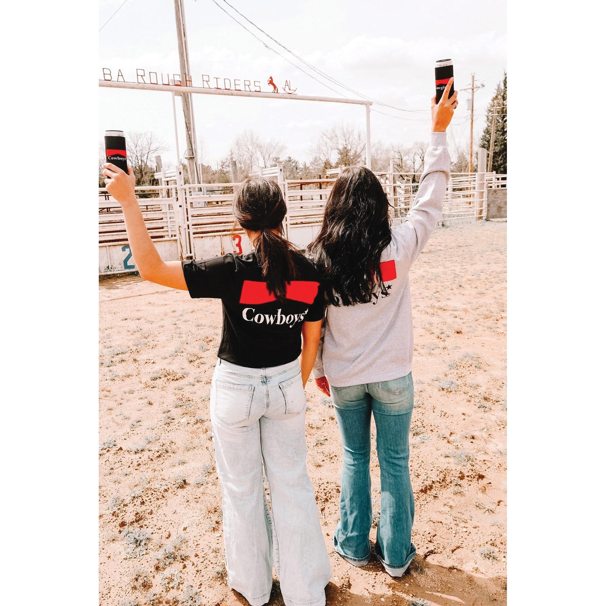 Front Porch Boutique Black and Red Cowboy and Cowgirl Tagged Tall Coozie