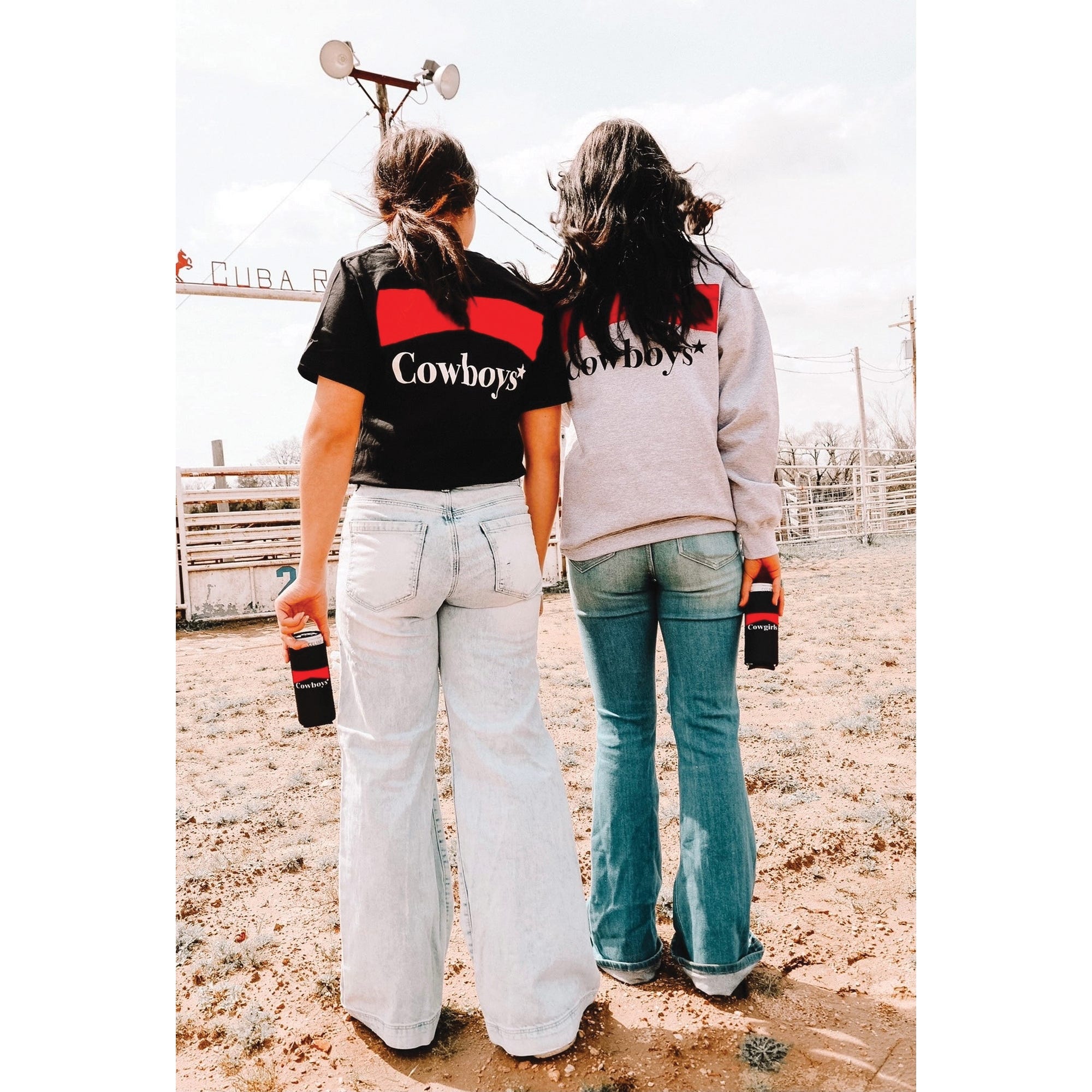 Front Porch Boutique Black and Red Cowboy and Cowgirl Tagged Tall Coozie