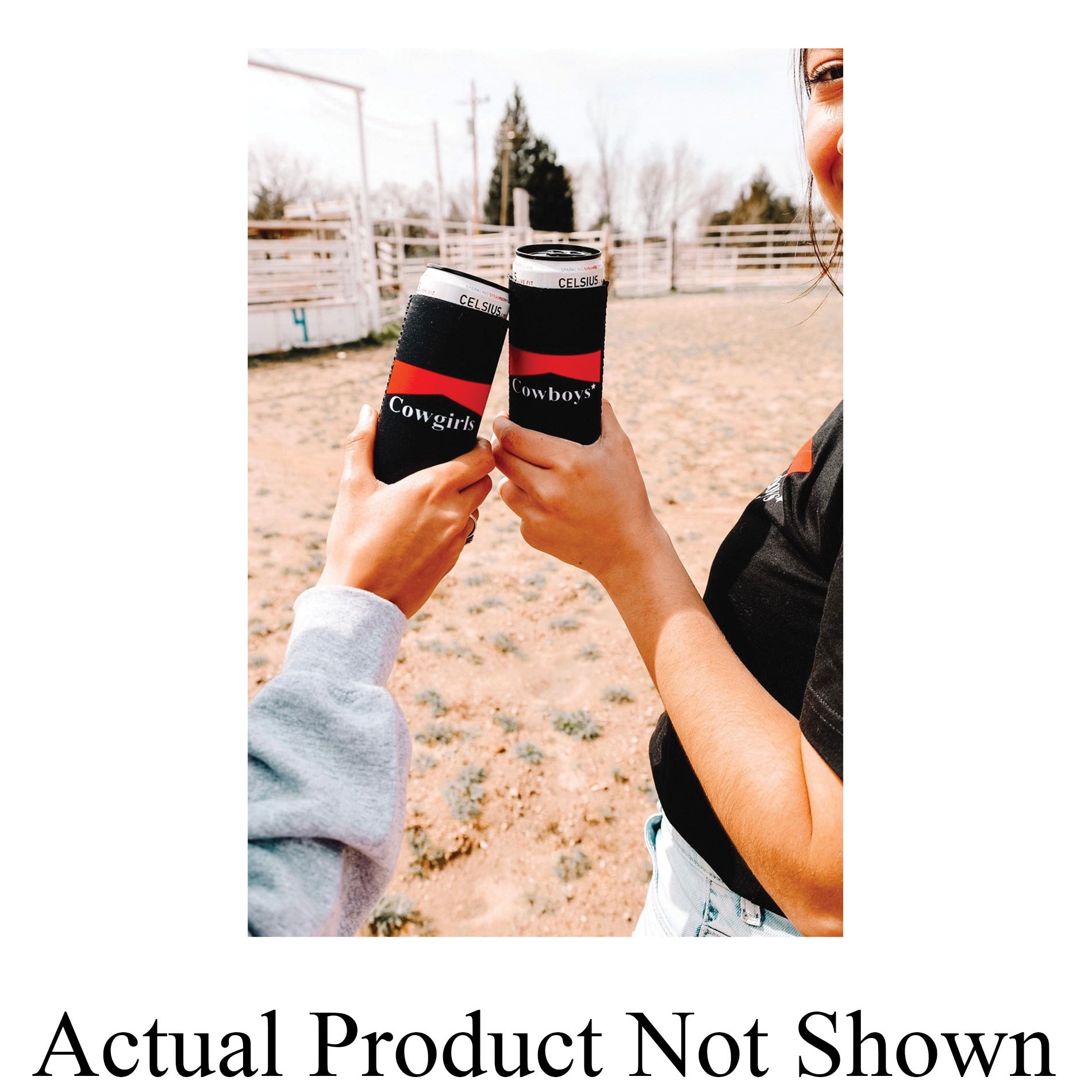 Front Porch Boutique Black and Red Cowboy and Cowgirl Tagged Tall Coozie