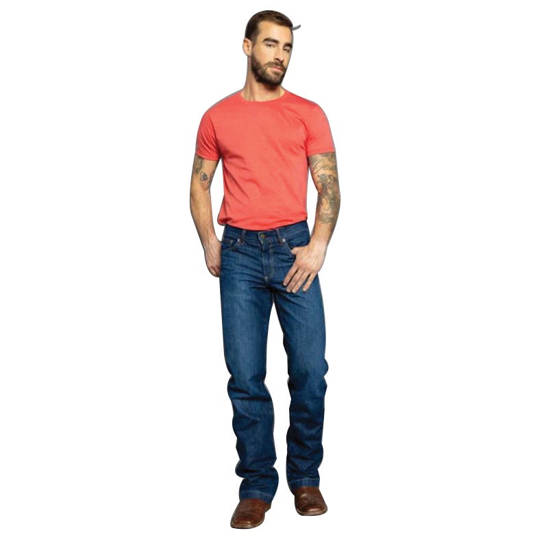 Kimes Ranch Jeans, 30 in, 34 in L, Blue, Bootcut, Relaxed