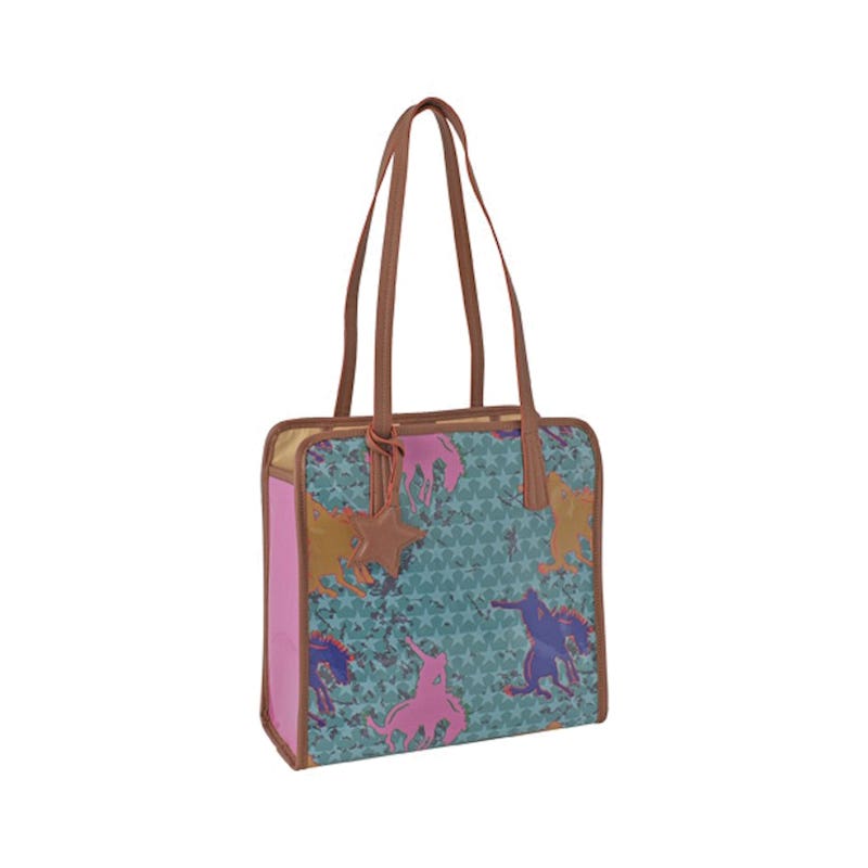 Catchfly Tote, Women's, Bucking Bronco and Stars Dome, Magnetic Clip, Multi-Color/Tan