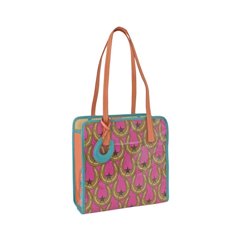 Catchfly Tote, Women's, Flowers, Horseshoe, Magnetic Clip, Multi-Color/Orange