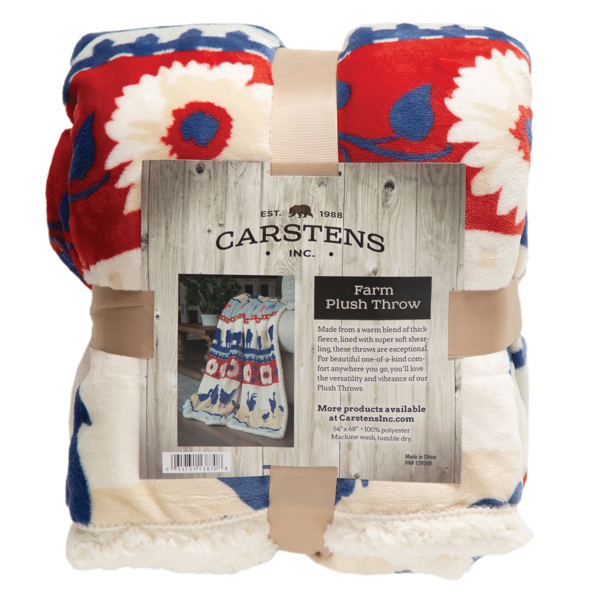 Carstens Farm Animal and Floral Striped Plush Sherpa Throw Blanket