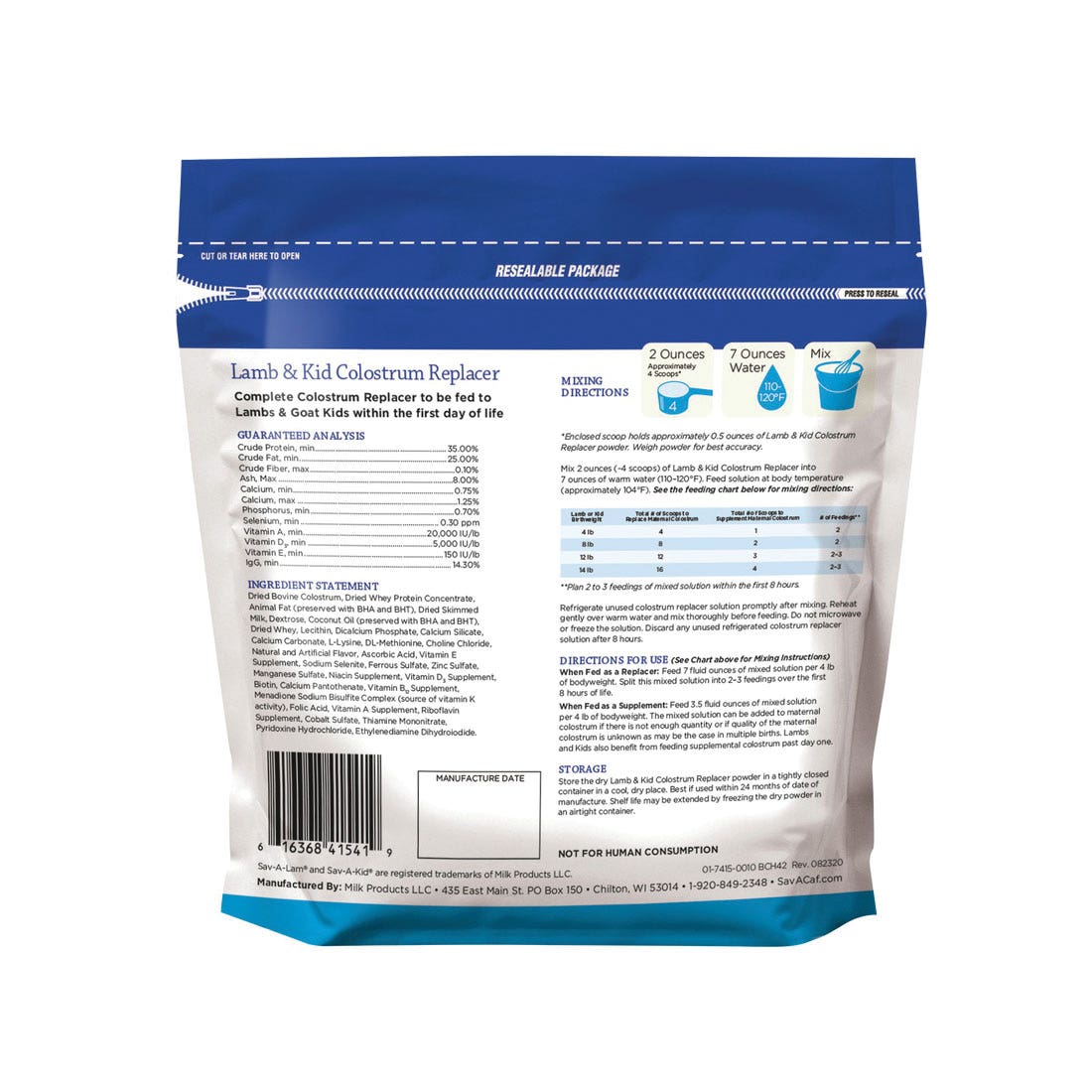 Sav-A-Caf 01-7415-0209 Lamb and Kid Colostrum Replacer, 10 oz, Pouch
