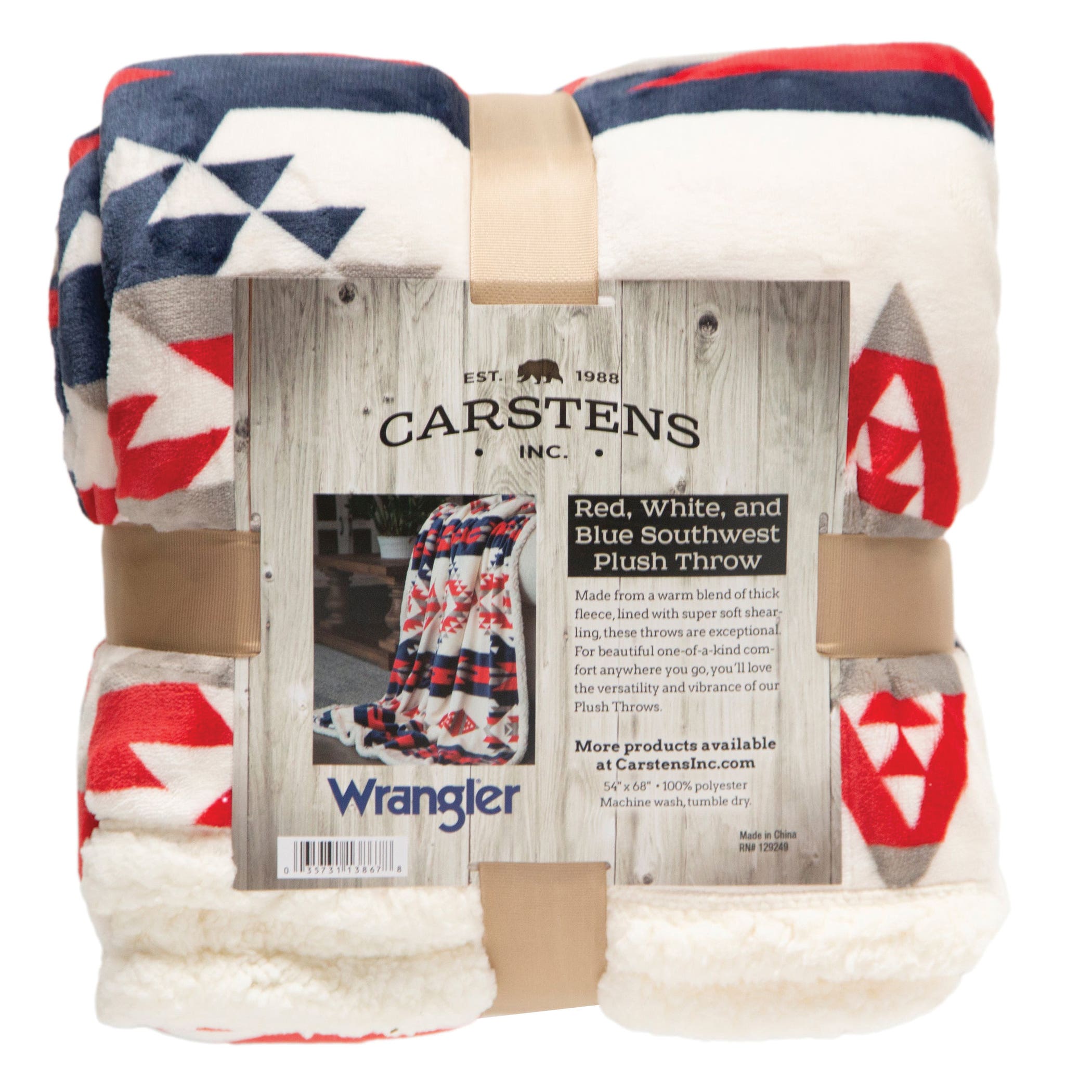 Carstens Red White and Blue Southwest Plush Throw Blanket