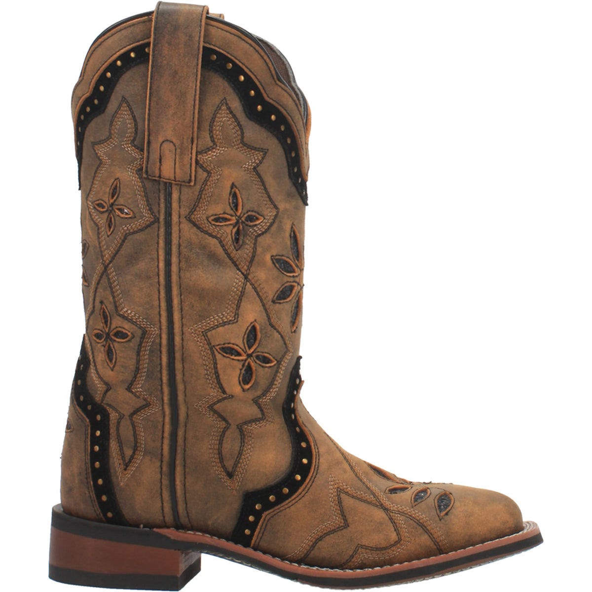 Laredo Bouquet Series Western Boots, 8, M W, Detailed Stitch, Glitter, Studded, Honey, Leather