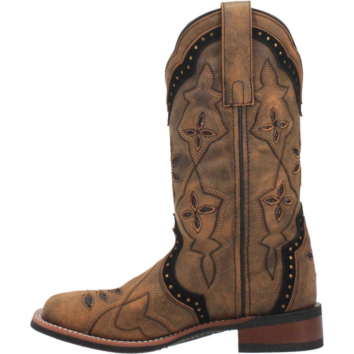 Laredo Bouquet Series Western Boots, 8, M W, Detailed Stitch, Glitter, Studded, Honey, Leather